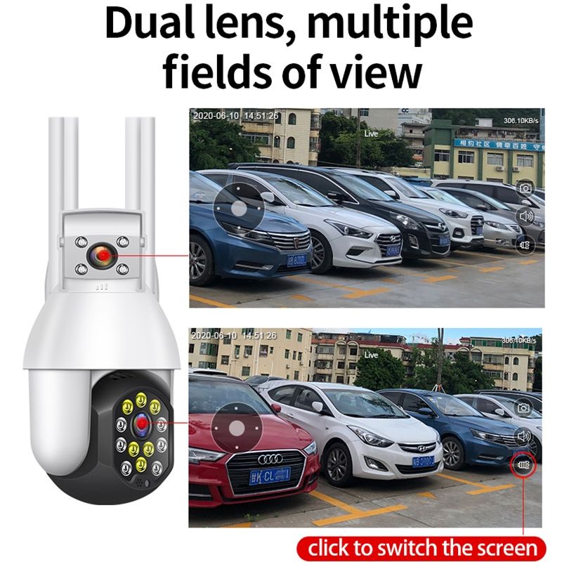 QX41 1080P 2.0MP dobbeltlinse IP66 vandtæt panorama PTZ WIFI-kamera, understøtter dag og nat i fuld farve & tovejs stemmeintercom & smart alarm & videoafspilning & 128GB TF-kort, AU-stik_voghion.com