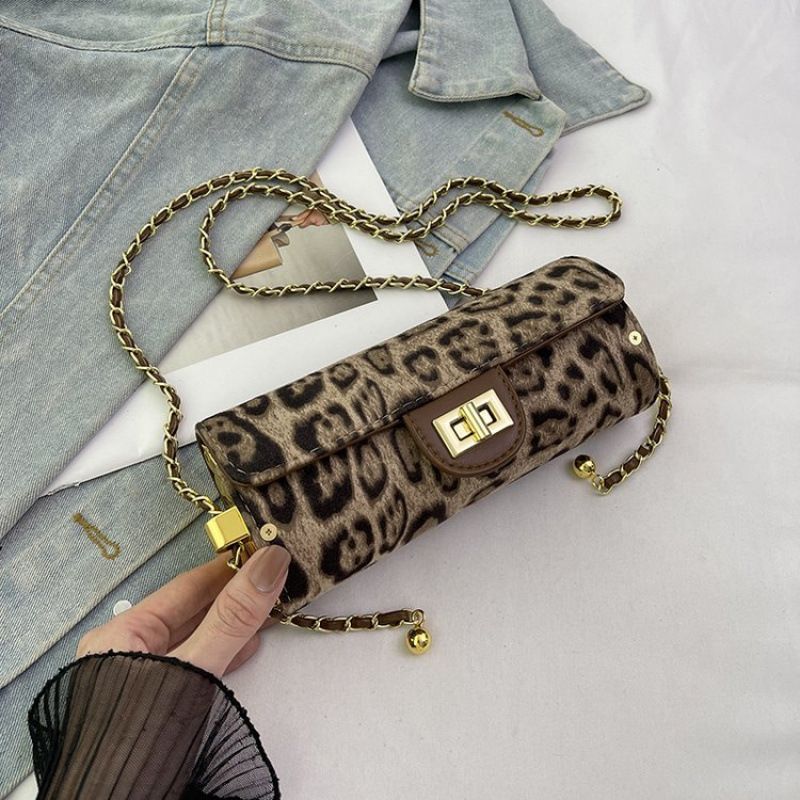Super Popular Leopard Print For Women 2025 New Cylindrical Pen Holder Chain Crossbody Niche Design Stylish Shoulder Bag_voghion.com