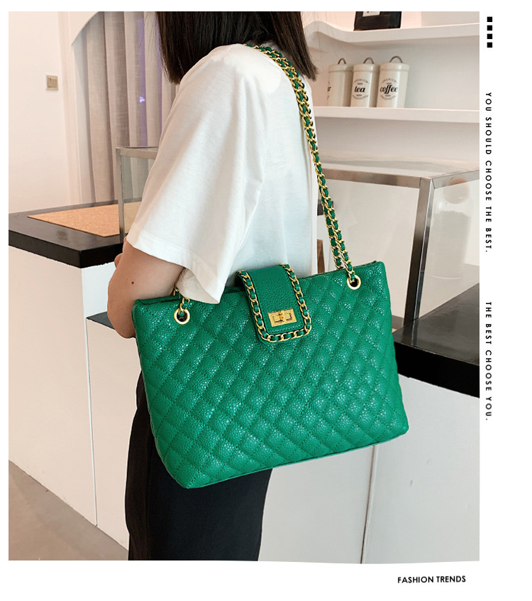 Bags Women's Large Capacity Tote Bag 2023 New Diamond Embroidery Line Lychee Pattern Shoulder Bag Versatile Commuting Underarm Bag_voghion.com