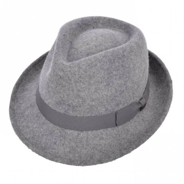 Fedora-Trilby-Hut aus 100 % Wolle, knautschbar, handgefertigt, Filz, mit Band, 11 Farben_voghion.com