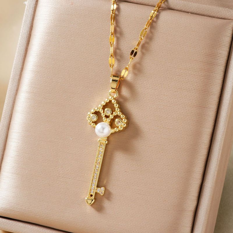 MOXI Copper Inlaid Zirconium Key Pendant Necklace – High-End Fashion Jewelry For Women, Versatile DIY Accessory_voghion.com