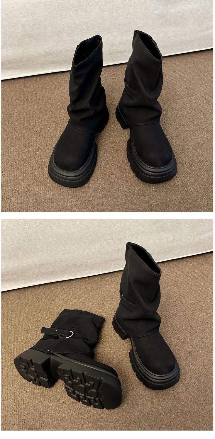 ShoeGlobe 2025 Retro Dicke Sohle Kurze Herbst Winter Neue Martin Western Style Höhersetzende Slim-Fit Denim Stiefel_voghion.com