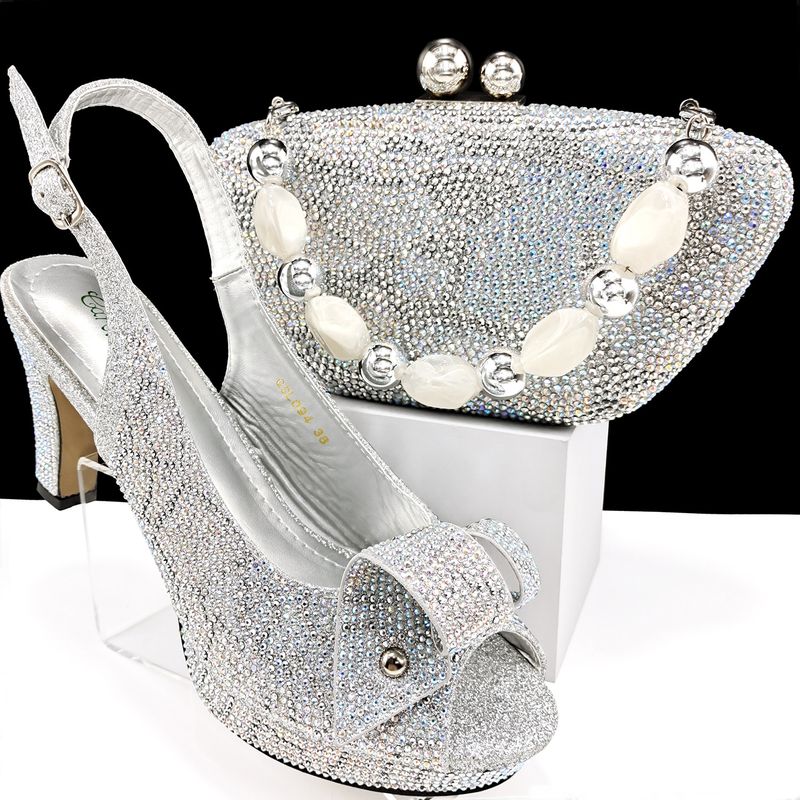 Women's shoe bag set leopard-print matching hot diamond open-toe high heels bag with bracelet_voghion.com