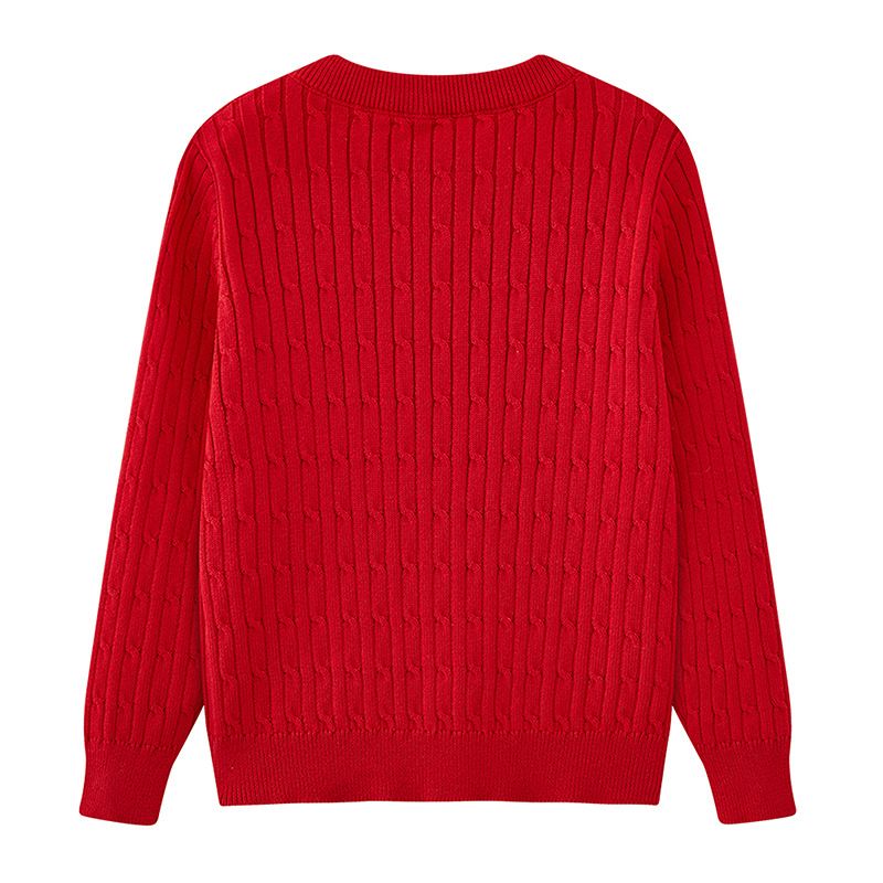 Cardigan lavorato a maglia per mamma e bambini, a maniche lunghe, con motivo a trecce, per bambini di taglia piccola e media (100-140 cm), in morbido cotone, con scollo rotondo e bottoni sul davanti (rosa, rosso)._voghion.com