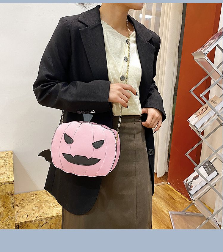 Borsa a tracolla con zucca glitterata a tema Halloween per donna - Borsa a tracolla in PU riflettente retrò con tasche con cerniera, accessorio alla moda e divertente_voghion.com