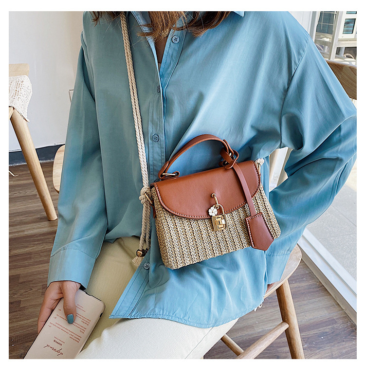 New Women's Bag Korean Fashion Lock Straw Bag Casual Handheld Small Square Bag Woman_voghion.com