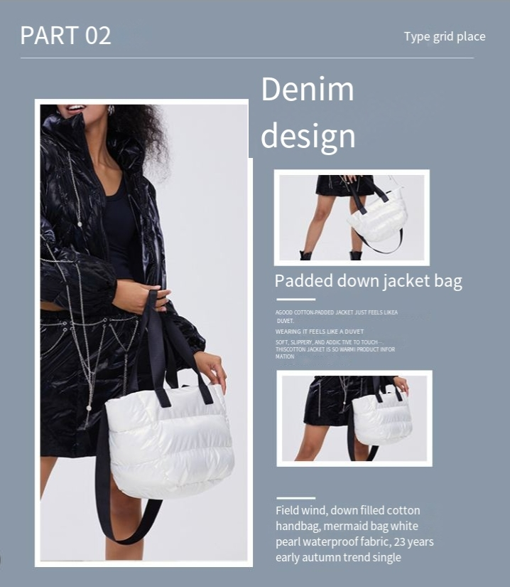 Weich gefüllte Baumwoll-Daunentasche für Damen, großes Fassungsvermögen, leichte Schultertasche aus Weltraumbaumwolle, einfache Handtasche, grenzüberschreitend_voghion.com