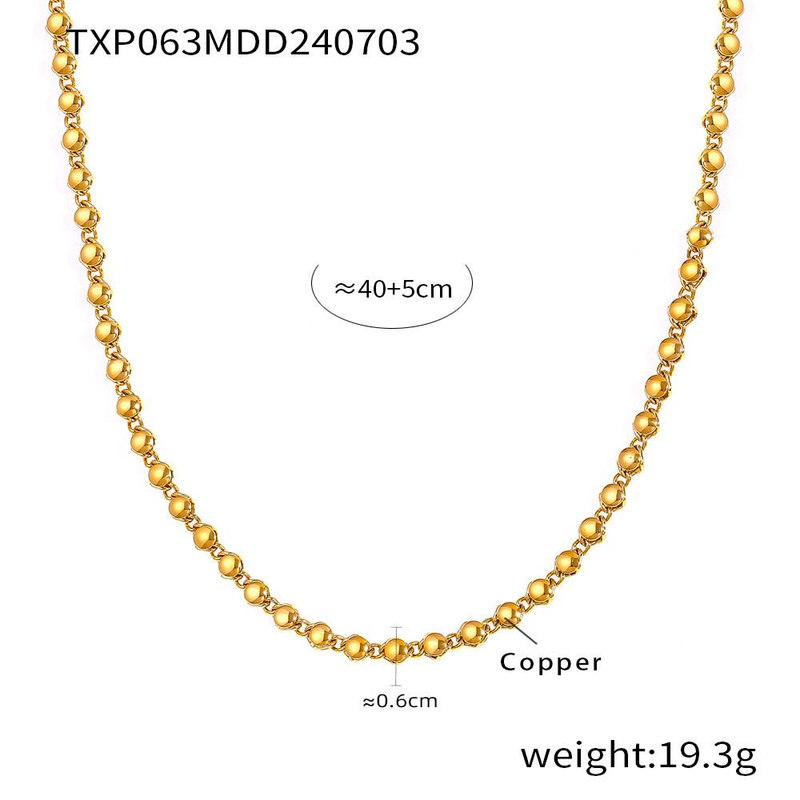 Collana con bracciale di perline rotonde semplice in rame placcato oro, conservazione del colore, set di gioielli di lusso di alta qualità_voghion.com