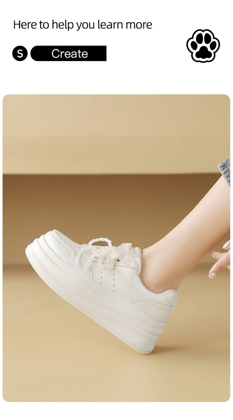 Cameido Donna Primavera 2025 Suola Spessa - Sneakers Bianche Con Perle E Fiocchi, Scarpe Slip-On Con Plateau Per Ragazze Minute, Design Alla Moda_voghion.com