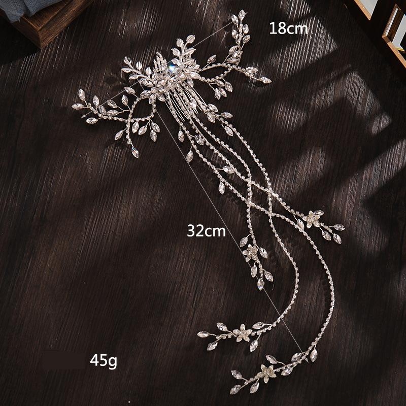 Νυφικό κόσμημα Κρυστάλλινο ένθετο χτένα με μακριές χτένα Αξεσουάρ για τα μαλλιά με στρας με πλέξη Αξεσουάρ για πέπλο κοσμήματα γάμου_voghion.com