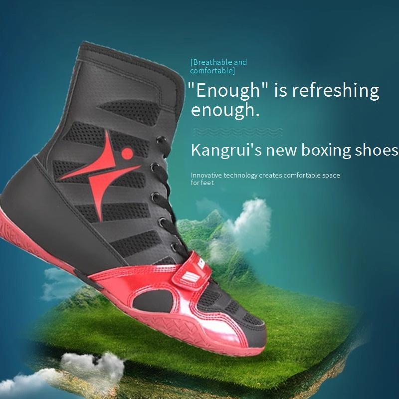 Chaussures de boxe Kangrui pour hommes, chaussures de lutte pour hommes, bottes de combat, chaussures de combat Sanda, chaussures d'entraînement, compétition professionnelle dédiée_voghion.com