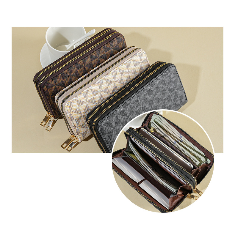 Wallet Card Cases Men's And Women's Long Wallet Fashionable Large Capacity Simple Windmill Print Pu Change Clutch Mobile Phone Bag_voghion.com