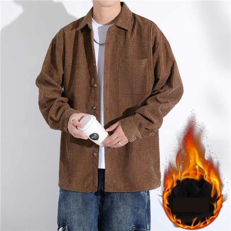 Chemise rayée à manches longues pour homme - Coupe ample vintage, doublée de flanelle, style décontracté, surdimensionnée, pour adolescents et jeunes adultes_voghion.com