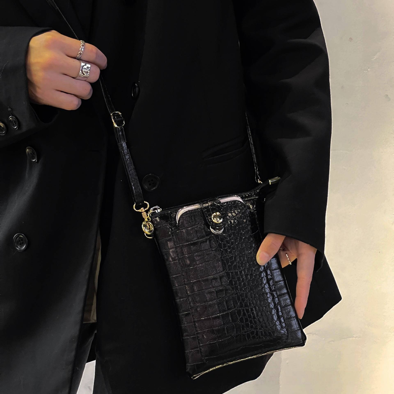 Women's Shoulder Bag Long Rope Niche Women's Mobile Phone Bag Messenger Bag Crocodile Pattern PU Leather Simple Design_voghion.com