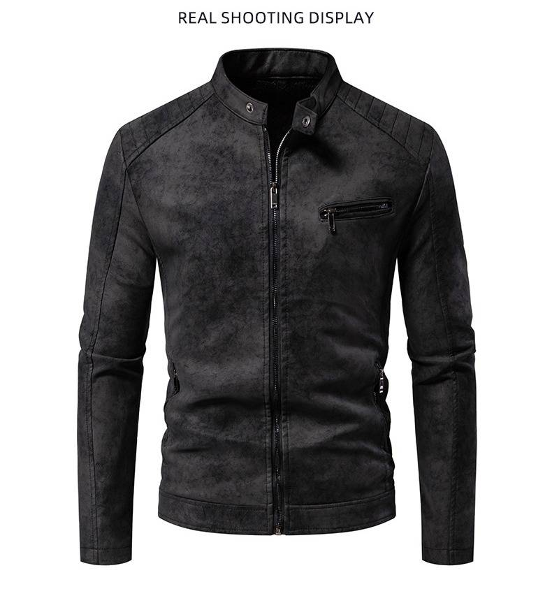 Veste vintage en similicuir pour homme avec doublure polaire – Manteau en PU style motard rétro pour tenues décontractées et d'équitation._voghion.com
