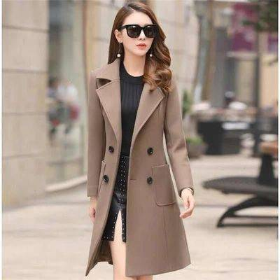 Elegante lange wollen jas voor dames - Slim fit double breasted trenchcoat met riem, wintermode bovenkleding_voghion.com