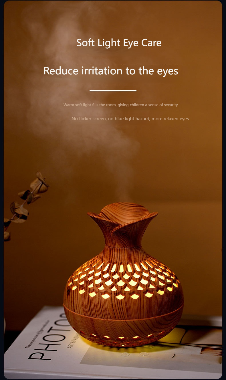 Wood Grain Aroma Diffuser & Humidifier - Decorative Vase Design, Ultrasonic Essential Oil Sprayer For Home Office Bedroom, Quiet Operation_voghion.com