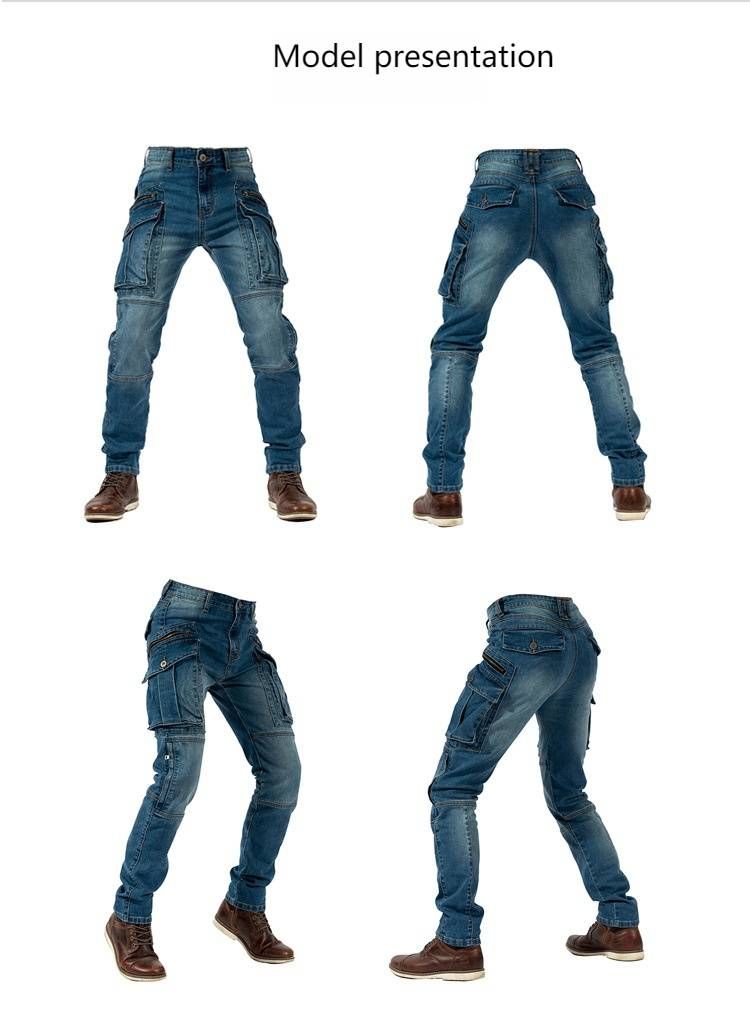 Jeans da motociclista da uomo - Pantaloni in denim elasticizzato con protezione per le ginocchia e tasche multiple per uso casual e racing (blu, nero, dalla S alla XXXL)_voghion.com