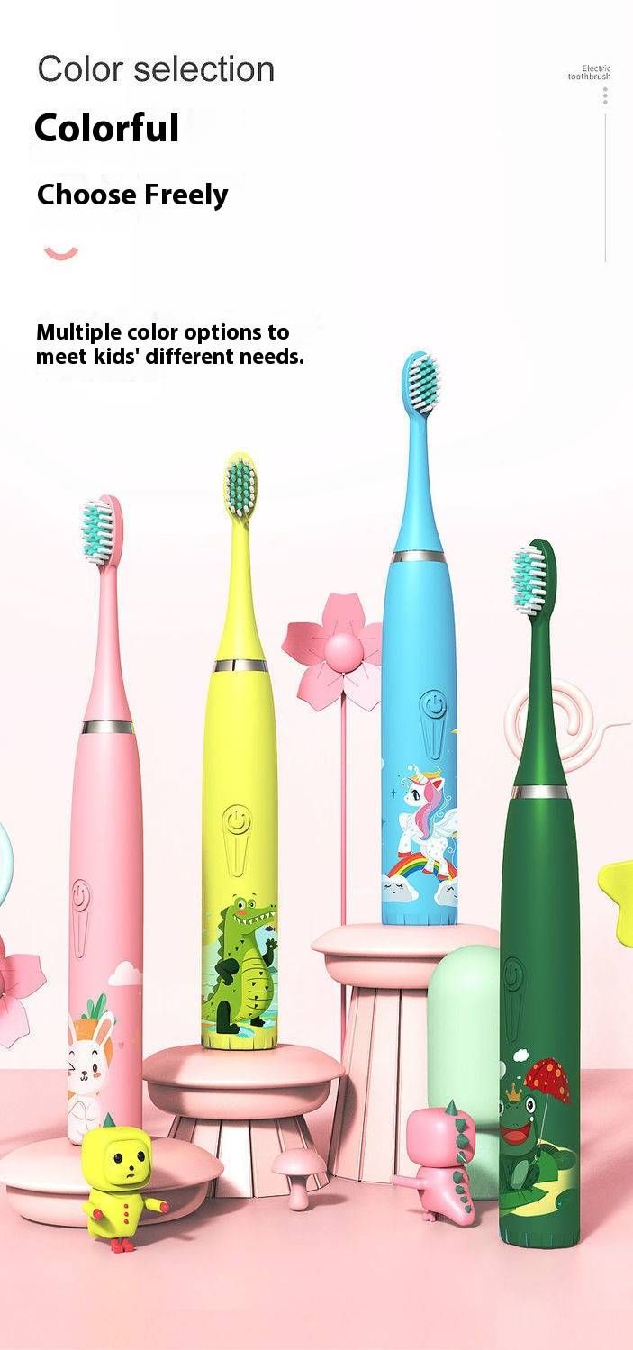 Spazzolino elettrico per bambini con 5 modalità, setole morbide, ricaricabile tramite USB e alimentato a batteria, divertenti disegni di animali_voghion.com