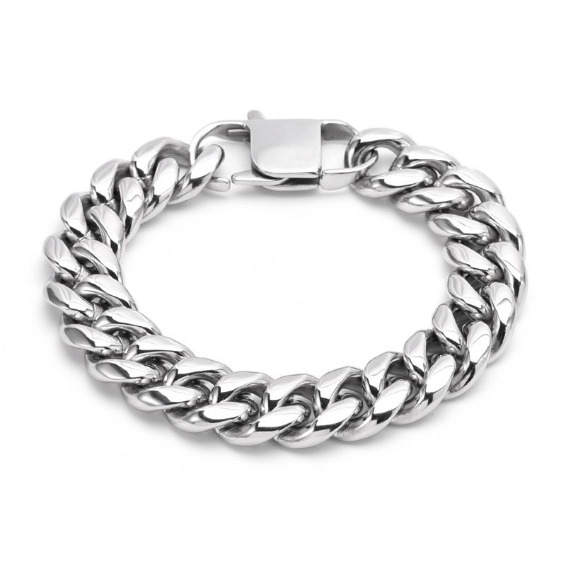 Bracciale alla moda da uomo in acciaio al titanio, catena cubana larga 14 mm, finitura a specchio, gioiello hip hop alla moda_voghion.com