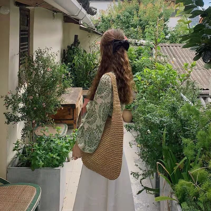 Straw For Women 2025 New Summer Beach Vacation Shoulder Forest Style Handmade Woven Bag Large Capacity_voghion.com