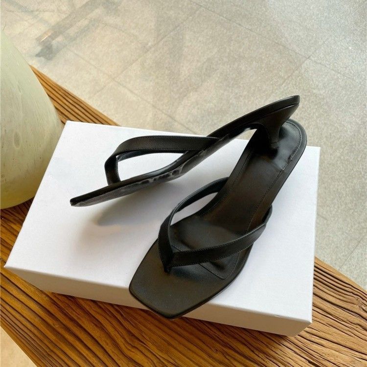 【】 Echtes Leder Outdoor Wear Clip-Toe Cat Flip-Flops für Damen Sommer Elegante Hausschuhe im französischen Stil mit kleinem Absatz_voghion.com