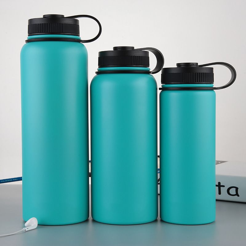 Bouilloire de sport à grande bouche à la mode, bouilloire de cyclisme portable d'extérieur isolée sous vide en acier inoxydable à double couche bleue_voghion.com
