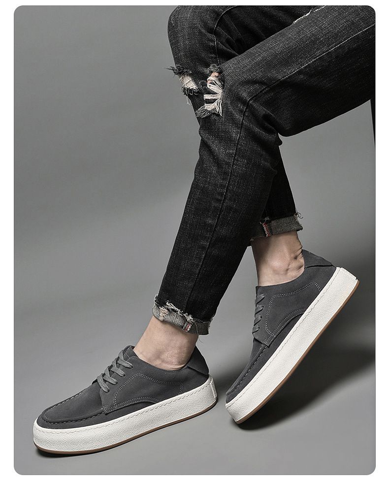 Atmungsaktive Herrenschuhe mit runder Zehenkappe, weiße Wildlederschuhe mit dicker Sohle, trendige Freizeitschuhe_voghion.com