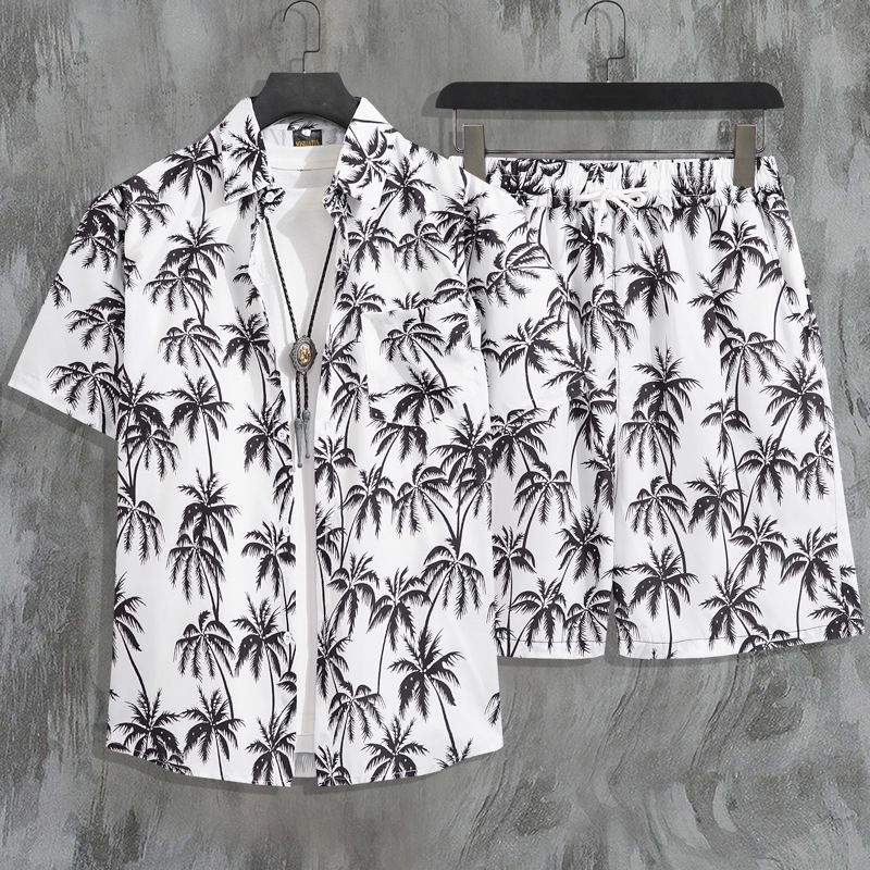 Herrenbekleidung Sommer Kurzarm Herrenhemd Meer Strand Urlaub Freizeit Lose Shorts Herrenbekleidung Trend_voghion.com