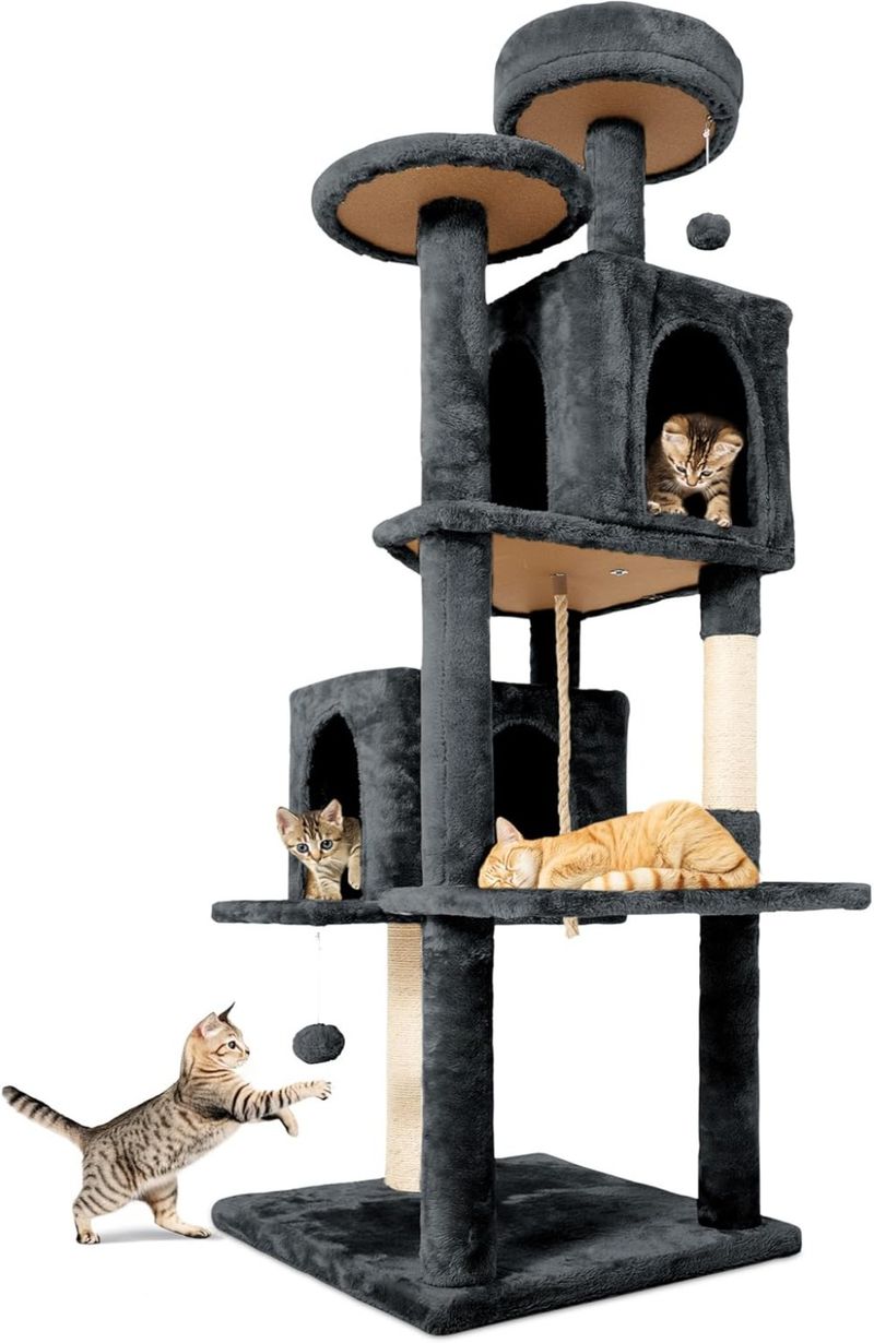 Kattenboomtoren voor binnenkatten, zacht, pluche kattenhuis met meerdere niveaus en 1 360° draaibare kattengrot_voghion.com