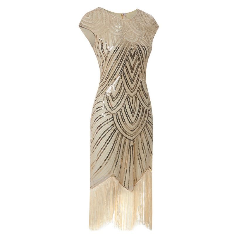 Rochie de film din anii 1920, cu ciucuri țesute, de calitate, nouă_voghion.com