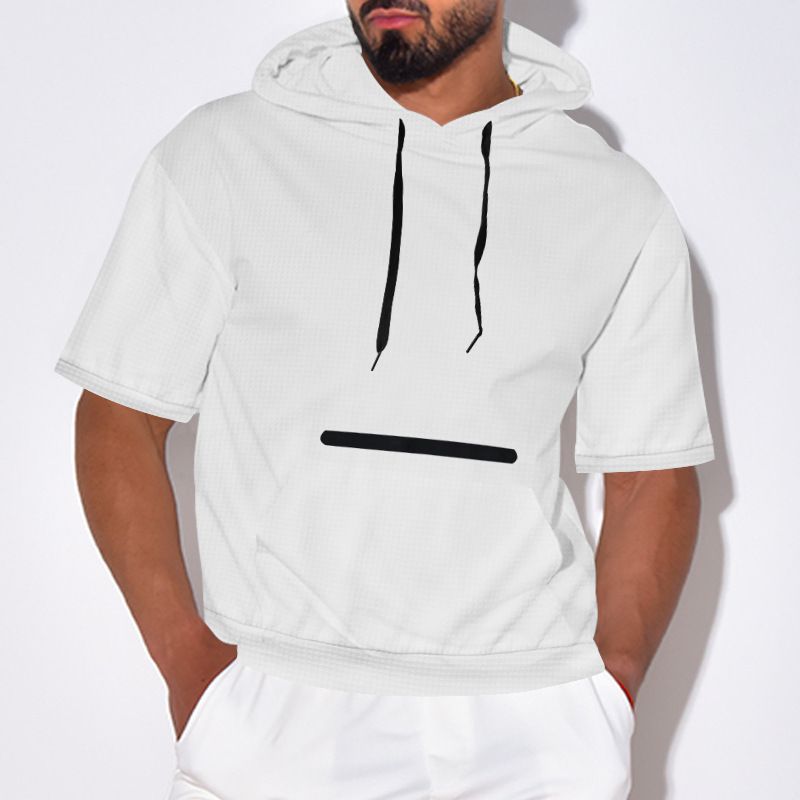 Maglietta estiva casual da uomo, con cappuccio e maniche corte, tinta unita_voghion.com