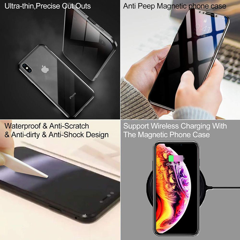 Funda magnética de privacidad para iPhone 14 13 12 11 Pro Max 12Mini 13Mini X XR Cubierta de metal de vidrio templado anti-mirones de doble cara para iPhone 8 7 Plus SE2_voghion.com