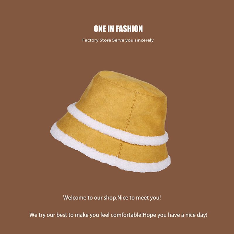 Verdikte suède emmerhoed Vrouwen dragen veelzijdige gezicht Lamswol warme bassin hoed in de herfst en winter_voghion.com