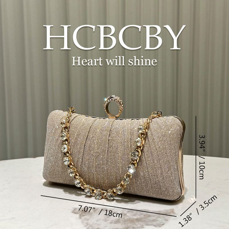 Champagne Color Shiny Pleated Elegant Small Handbag Gorgeous Rhinestone Chain Clutch Bag Ladies Fashion Temperament Evening Bag_voghion.com