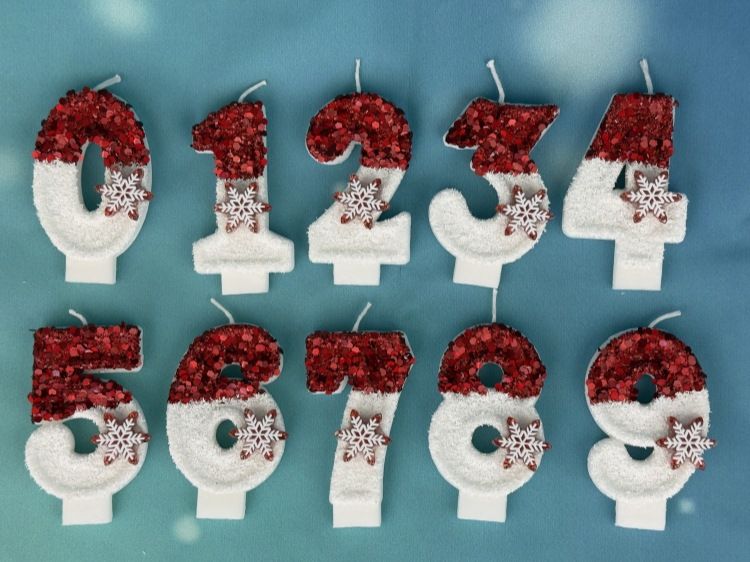 Creative Ice Snow Digital Cake Party Decoration Birthday Celebration Candle DIY Red And White Snowflake_voghion.com