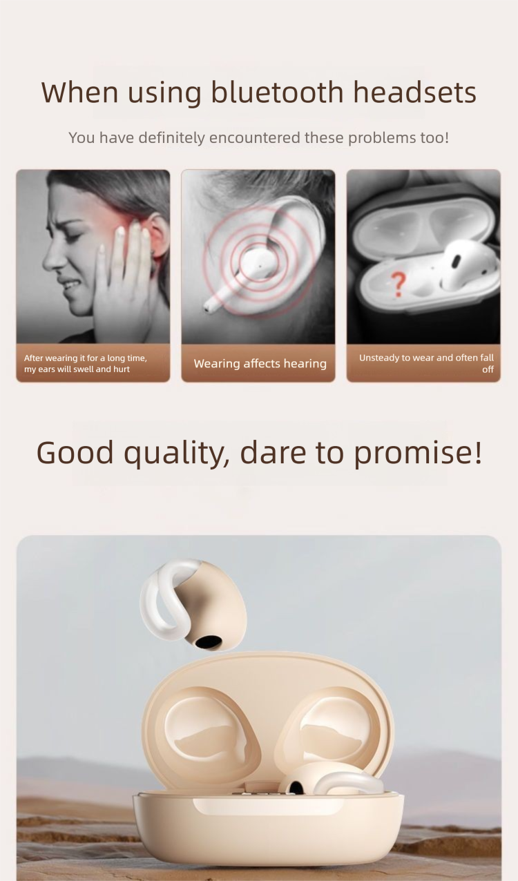 2025 Neues Bluetooth-Headset mit Knochenleitungs-Ohrclip, kabellos, für Sport, Laufen, lange Akkulaufzeit, geeignet für Android_voghion.com