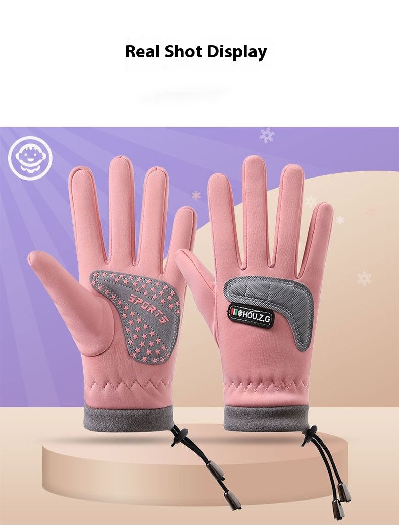 Children's Warm With Winter Veet, Anti Slip Protection, Windproof, Outdoor Cycg, Student Roller Skating Sports Gloves_voghion.com
