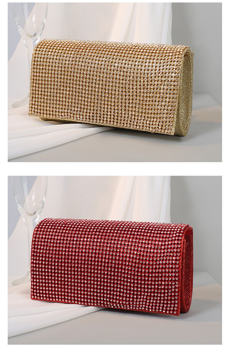 Pochette enveloppe de luxe en cuir synthétique – Sac de soirée tendance à fermeture magnétique et doublure en satin (Rouge/Noir/Or/Argent)_voghion.com