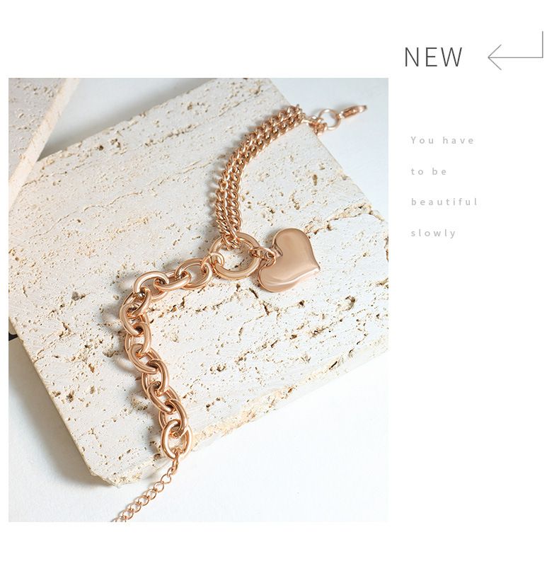 European And American Style Design Jewelry Cuban Chain Splicing Chain Heart Bracelet Titanium Steel Gold-plated Non Fading_voghion.com