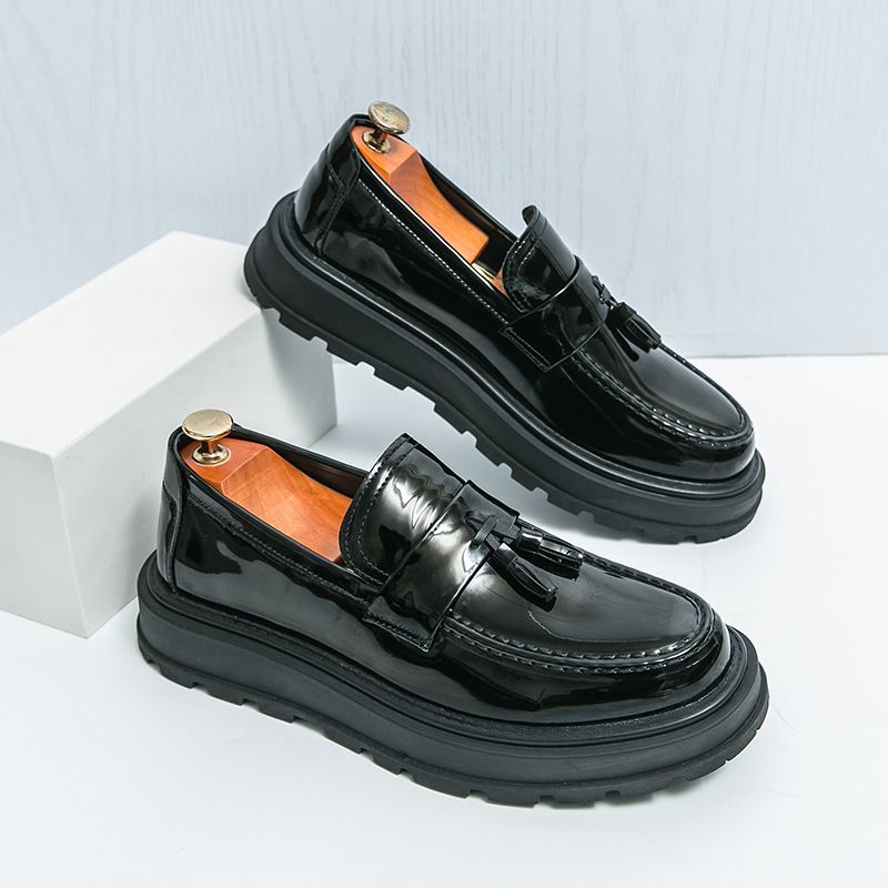 Hochwertige Lederschuhe für Männer mit Sinn für britischen Stil, hoher Leibhöhe, dicker Sohle, trendig und glänzend_voghion.com