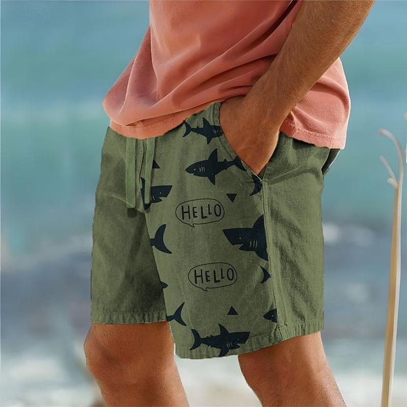 Sommer-Strandshorts für Herren mit Kordelzug und elastischer Taille, 3D-Druck, Tierfisch, bequem und atmungsaktiv_voghion.com