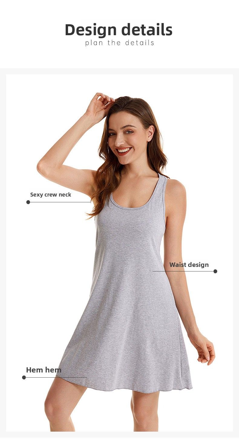 Chic And Comfortable: New Pull Frame Elastic Large Size Women’s Pure Cotton Nightgown - Vest Skirt Style, Versatile Home & Outdoor Wear_voghion.com