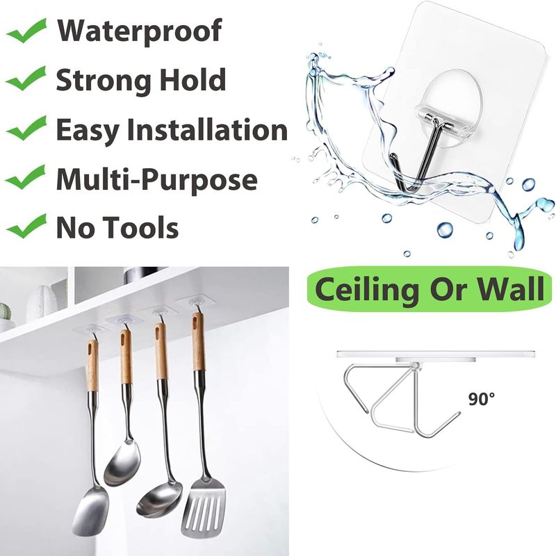 Ganci adesivi da parete - Trasparenti impermeabili | Organizzatore per bagno/doccia/cucina_voghion.com