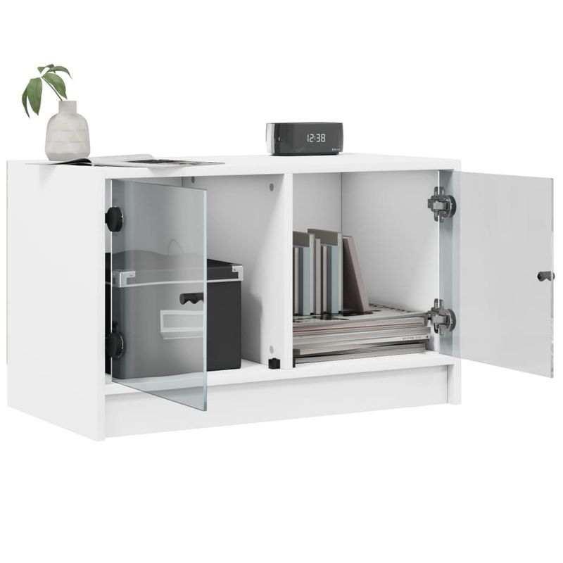TV-Schrank Mit Glastüren Weiß 68x37x42 Cm_voghion.com