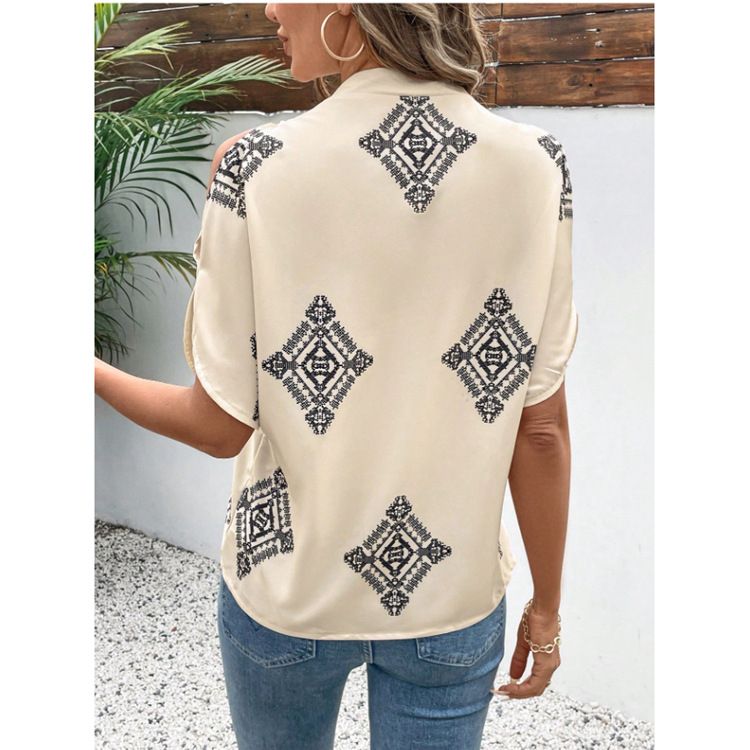 Abbigliamento da donna transfrontaliero SheInTemu Camicia a maniche corte casual e comoda popolare Casual Versatile Moda Casual Scollo a V Stampa_voghion.com