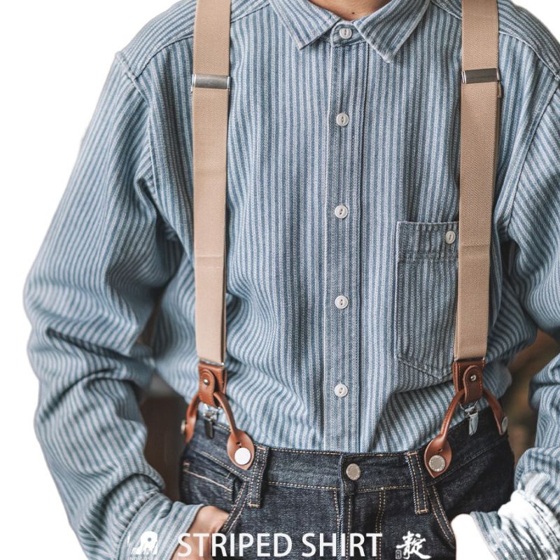 Neue retro vertikale kragen arbeitskleidung denim hemd männer gestreiften lose tasche hemd herbst_voghion.com