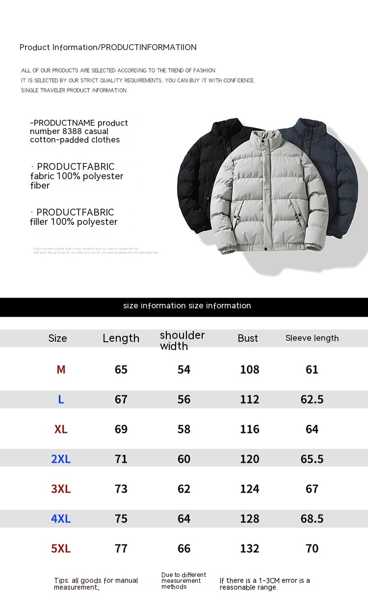 Kort vadderad herrjacka för män avslappnad varm stående krage vadderad jacka_voghion.com