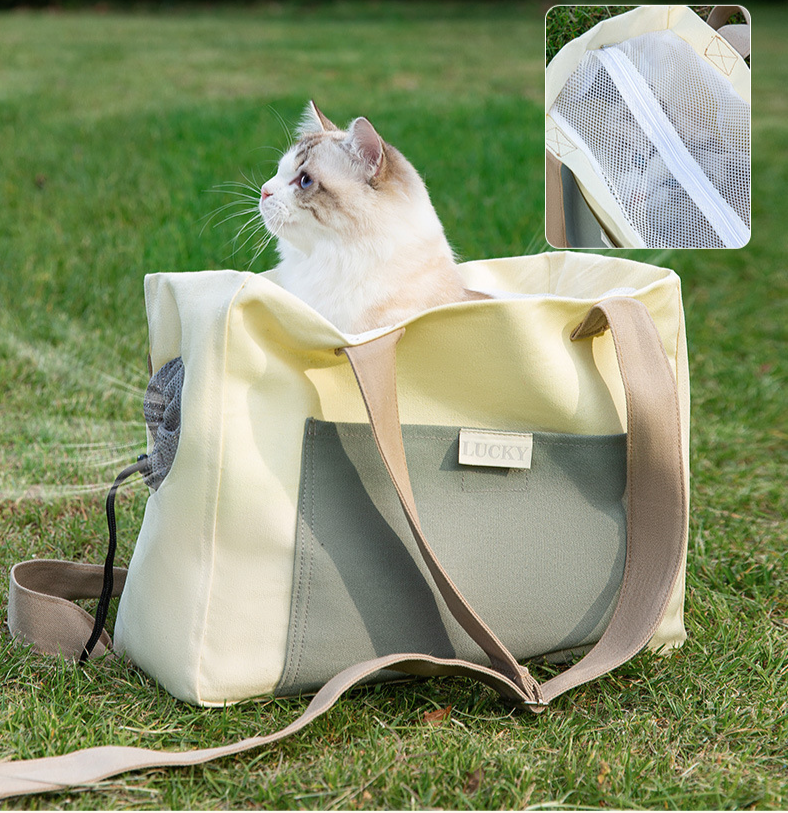 Frühlings-Haustiertasche, tragbare Katzentasche, eine Schulter, warme Canvas-Tasche, tragbare Hundetasche, kleine Hundetasche, kann Katzentasche ausgesetzt werden_voghion.com
