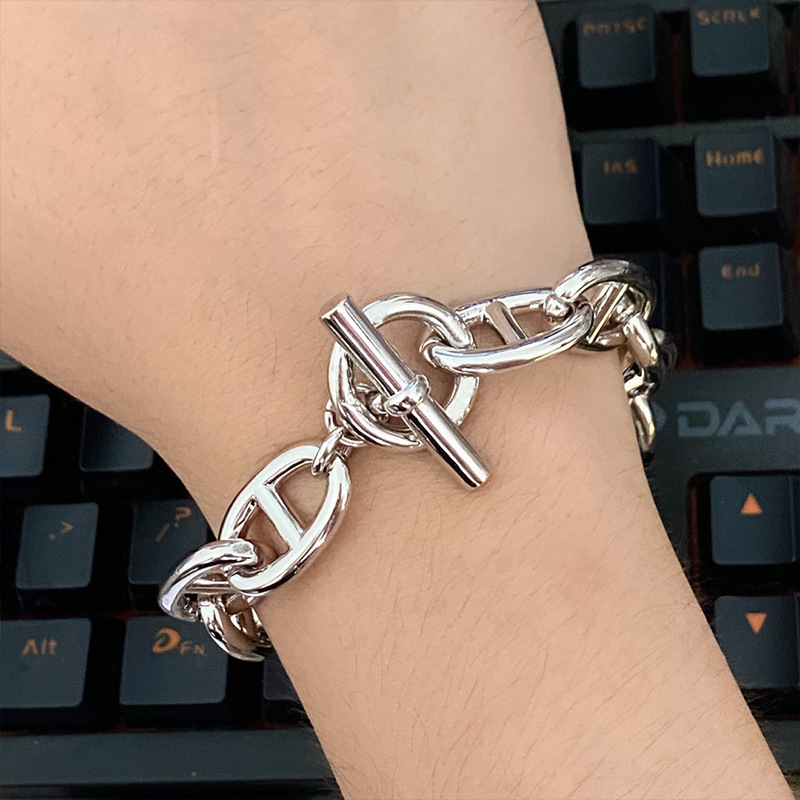 Trendy europeisk og amerikansk stil med grisenese og OT-spenne, tykt armbånd, unisex punk personlig hulkjedearmbånd for menn og kvinner_voghion.com